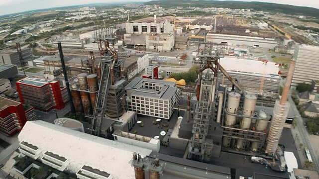 Drone footage of Belval in Luxembourg during the day with a wide angle lens