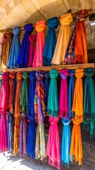 Colorful scarves hanging on display