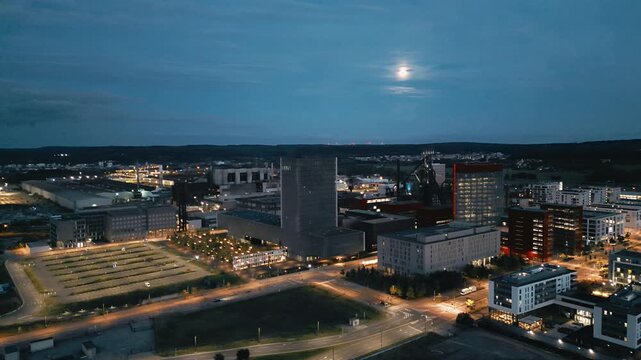 Drone footage of Belval in Luxembourg at night