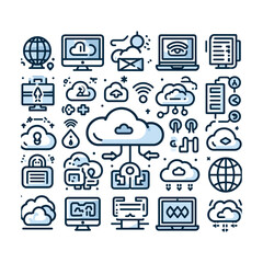 Set of cloud computing flat icons