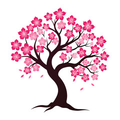 vector tree with pink flowers
