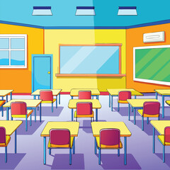 class room with chairs and table