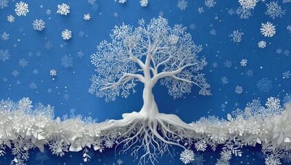 Winter wonderland scene with a white tree