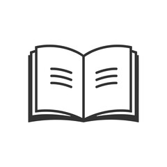 Outline book and magnifier search icon isolated.