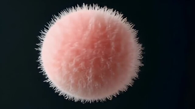 Detailed Pink Fuzzy Sphere with Fiber Texture Floating on Dark Background for Abstract Decoration and Modern Style