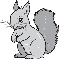 Cute cartoon squirrel sitting with fluffy tail and alert ears