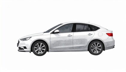 Fototapeta premium Clean White Sedan Car Side View Studio Shot.