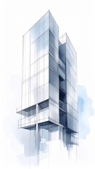 Fototapeta premium Modern Architectural Sketch of a Glass Building.