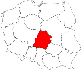 Map of Poland with Łódź (Łódzkie) Voivodeship highlighted. A detailed vector for geographic, administrative, and regional analysis. Perfect for educational and industrial projects.

