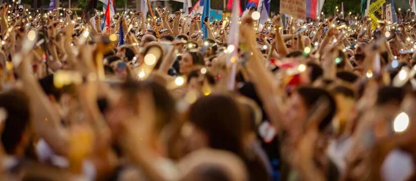 Students protest against the government in Serbia, respects to the victims