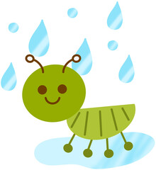 Cute caterpillar with raindrops illustration