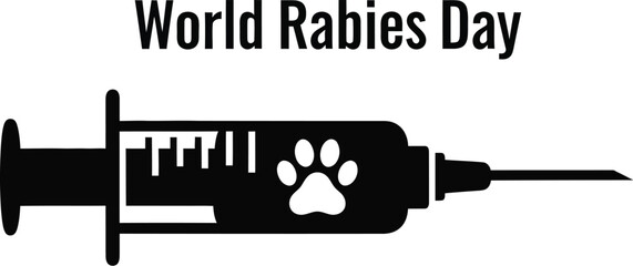 World rabies day illustration featuring a syringe with a paw print inside, promoting awareness and prevention of the disease
