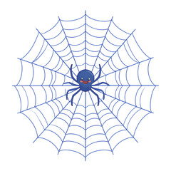 Obraz premium Animated Blue and White Cartoon Spider on a Web, Halloween Illustration on Transparent Background