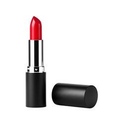 Obraz premium Red lipstick in black tube and cap, Isolated on transparent background