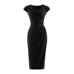 A classic black midi wrap dress with short sleeves