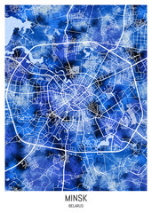 Minsk Belarus City Map. city background, abstract city printable, city travel, city banner, modern city, city background, abstract watercolor paint urban background