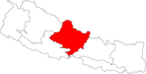 Map of Nepal with Gandaki Province highlighted. A detailed vector for geographic, administrative, and regional analysis. Perfect for educational and travel content.


