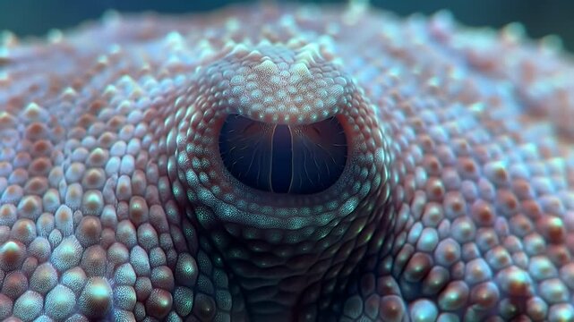 Macro Shot of Octopus Eye with Detailed Skin Texture