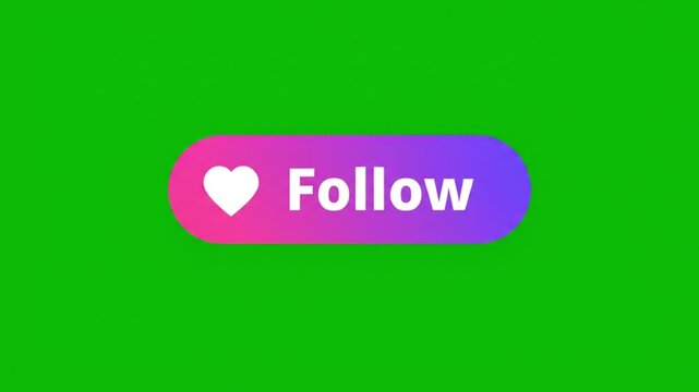 Follow button, 3D animated colorful follow us button with a green screen background for videos

