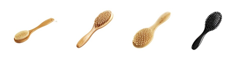Set of wooden body massage brushes isolated PNG