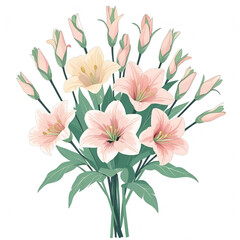 Pink and yellow lily flowers with buds isolated on white background