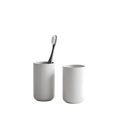 Minimalist Bathroom Design: Two Ceramic Cups & Toothbrush