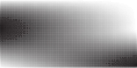 Grunge halftone gradient background. Faded grit noise texture. White and black sand wallpaper. Retro pixelated backdrop. Anime or manga style comic overlay. Vector graphic design textured template