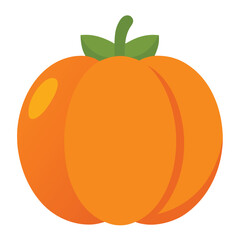 A plump round orange pumpkin with a stem and leaves perfect for autumn and halloween celebrations