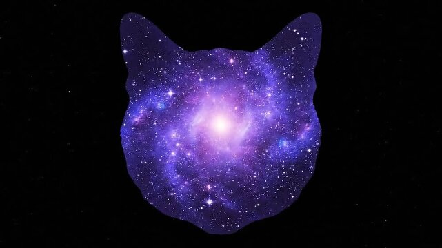 Cat Head Silhouette with Galaxy Nebula Inside