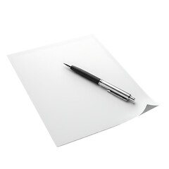 Pen lying on a blank sheet of paper, Isolated on transparent background