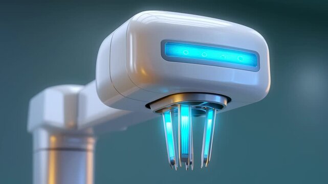 The future AI medical laboratory and research concept, Futuristic device with glowing elements and sleek design.