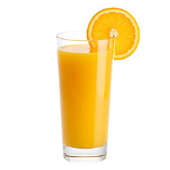 A glass of fresh orange juice with an orange slice, Isolated on transparent background
