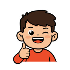 Cartoon Boy with Winking Eye and Thumbs Up Pose.