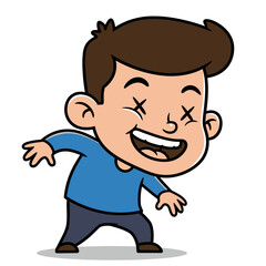 Fototapeta premium Cartoon Boy with X Eyes Laughing Wearing Blue Shirt and Dark Pants.