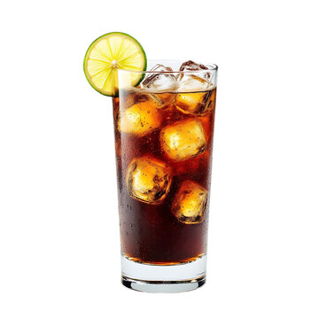 Cuba Libre cocktail with a lime garnish Isolated on Transparent Background
