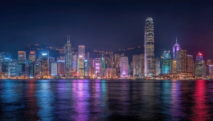 Fototapeta premium Night cityscape of Hong Kong skyline