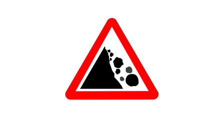 Warning Sign of Falling Rocks Danger Ahead for Motorists and Pedestrians with Landslide Potential