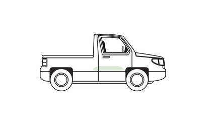 Fototapeta premium Vector icon and conceptual design of a pickup truck. A simple outline illustration of a commercial transport vehicle on a white background.