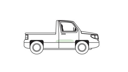 Vector icon and conceptual design of a pickup truck. A simple outline illustration of a commercial transport vehicle on a white background.