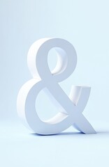 Three-dimensional white ampersand symbol with subtle light, shadow play on soft blue background. Elegant character represents connection, partnership, addition. Useful for design projects emphasizing