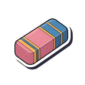 Cartoon Eraser in Pink and Blue Colors in Gold-Lined Sticker Format