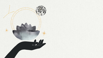 Lotus flower illustration, spiritual desktop wallpaper © Rawpixel.com