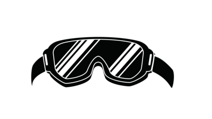 Monochrome vector silhouette of protective eyewear. Isolated graphic symbol for skiing, extreme sports, and winter activities.
