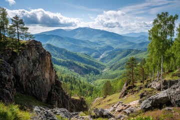 Naklejka premium Mountain vista with rocky cliff face