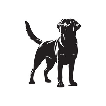 Labrador Retriever vector silhouette showcasing loyal, friendly, and playful nature, ideal for pet art, dog breed graphics, creative design, wall decor, digital projects, logos, and illustrations.
