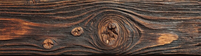Fototapeta premium Dark brown wood plank texture with knots