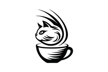 Stylized Cat Head Logo Mascot Design on White Background