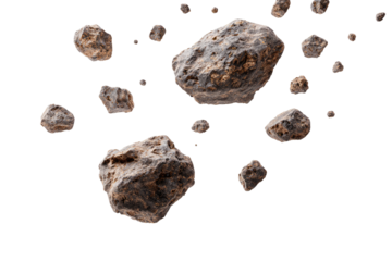 Asteroid field against a transparent background