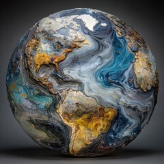 Abstract globe, Earth's continents and oceans rendered in swirling colors