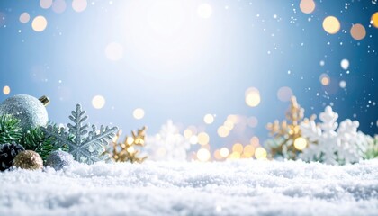 Winter wonderland celebration snowy landscape holiday decoration festive environment close-up view joyful atmosphere